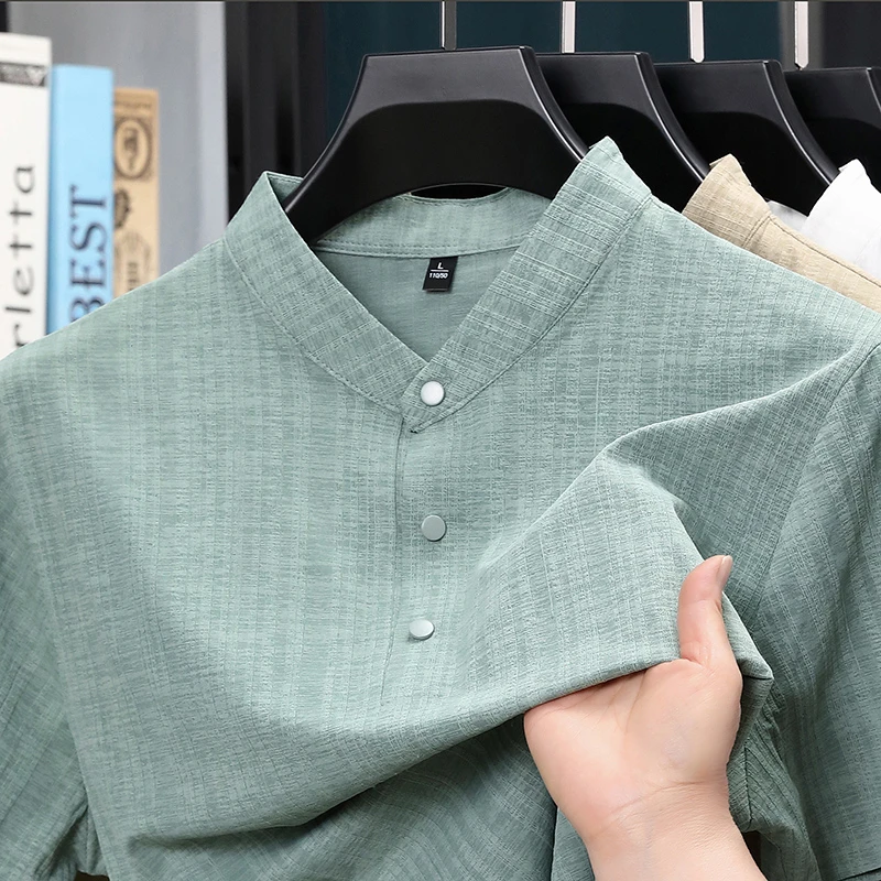 Home Textile - Chemise Homme Légère à Col Montant