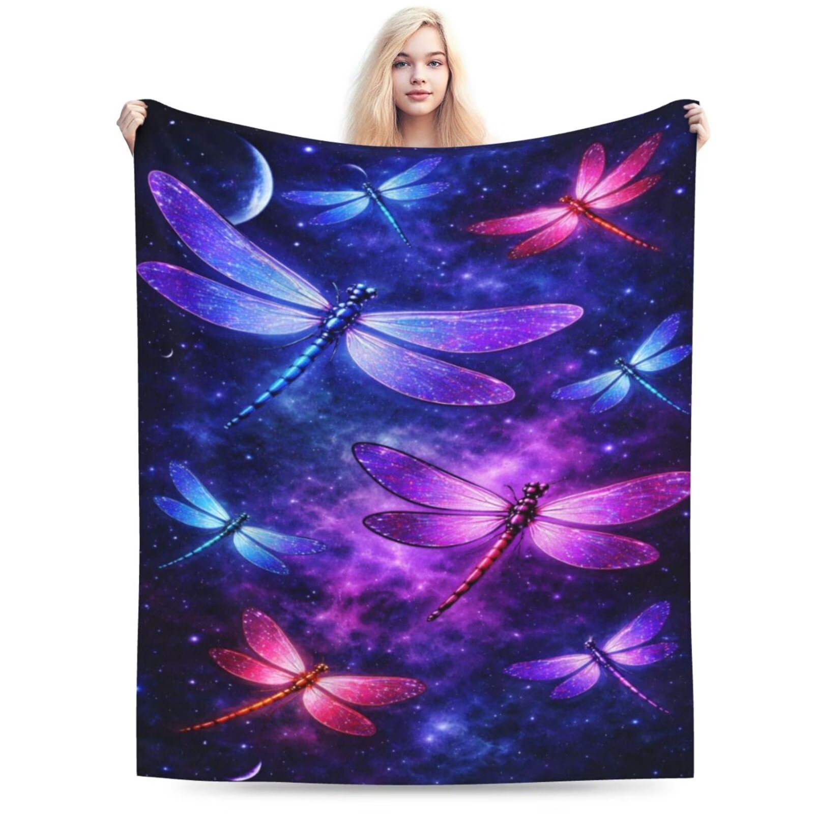 Galaxy Home Textiles - Couverture en flanelle Cosmic Dragonfly, imprimé