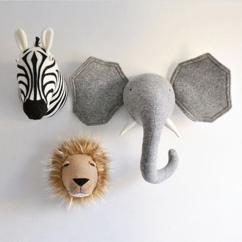 Home Textiles Europe - Tête d'animal 3D zèbre/éléphant/girafe, jouets muraux