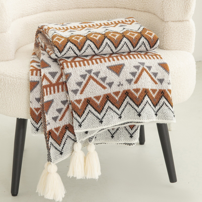 Home Textiles Europe - Couverture tricotée imprimée style bohème, châle