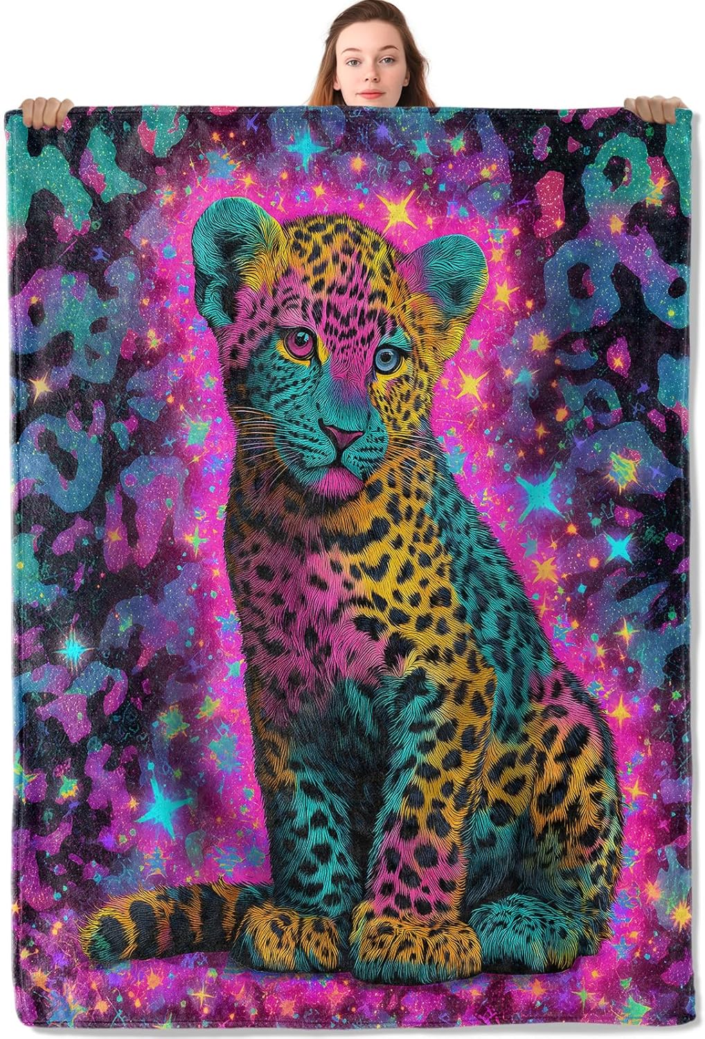 Galaxy Home Textiles - Couverture léopard galaxie, design cosmique animal