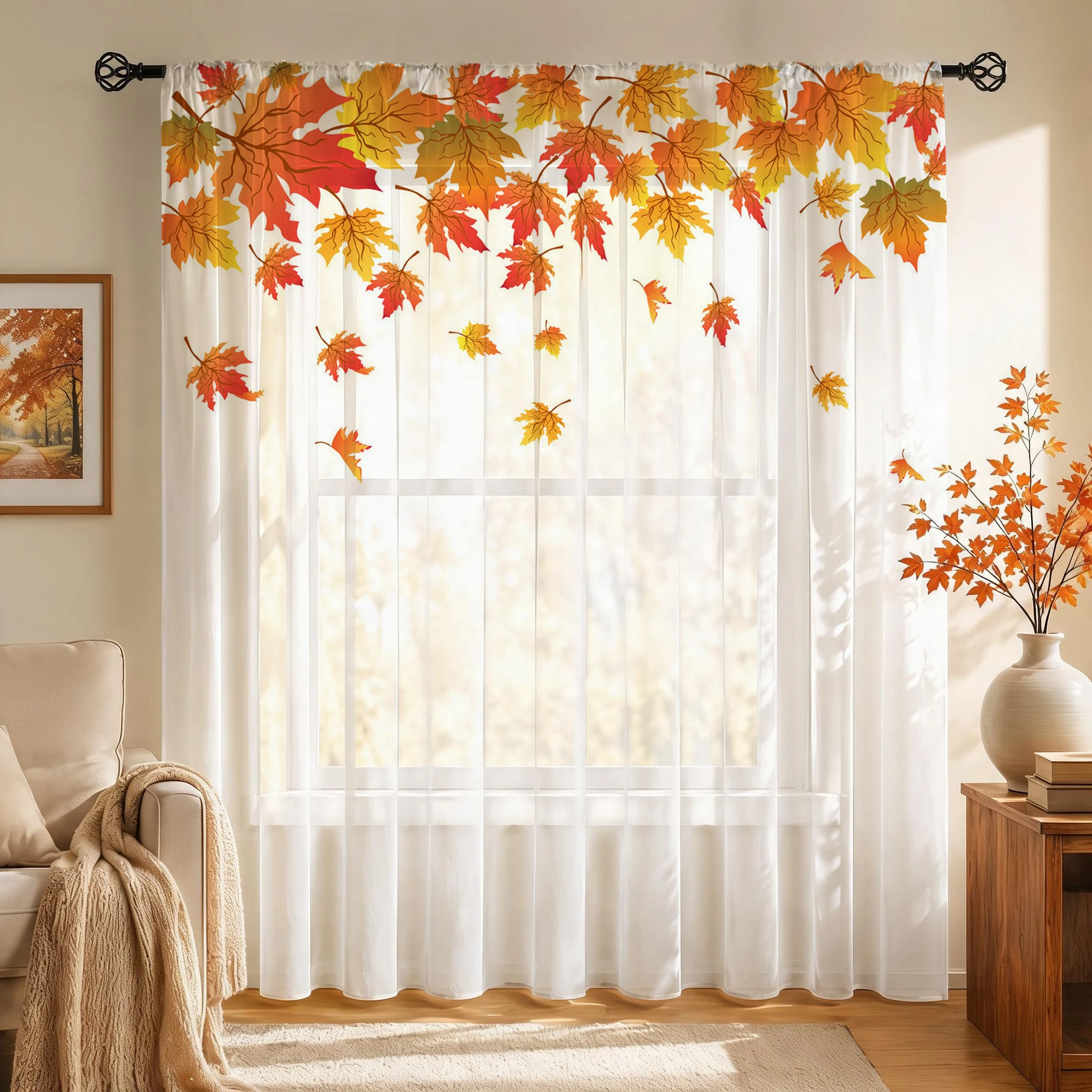 Voilage Moderne Dégradé Feuill - Curtain Sheer Voile avis et prix