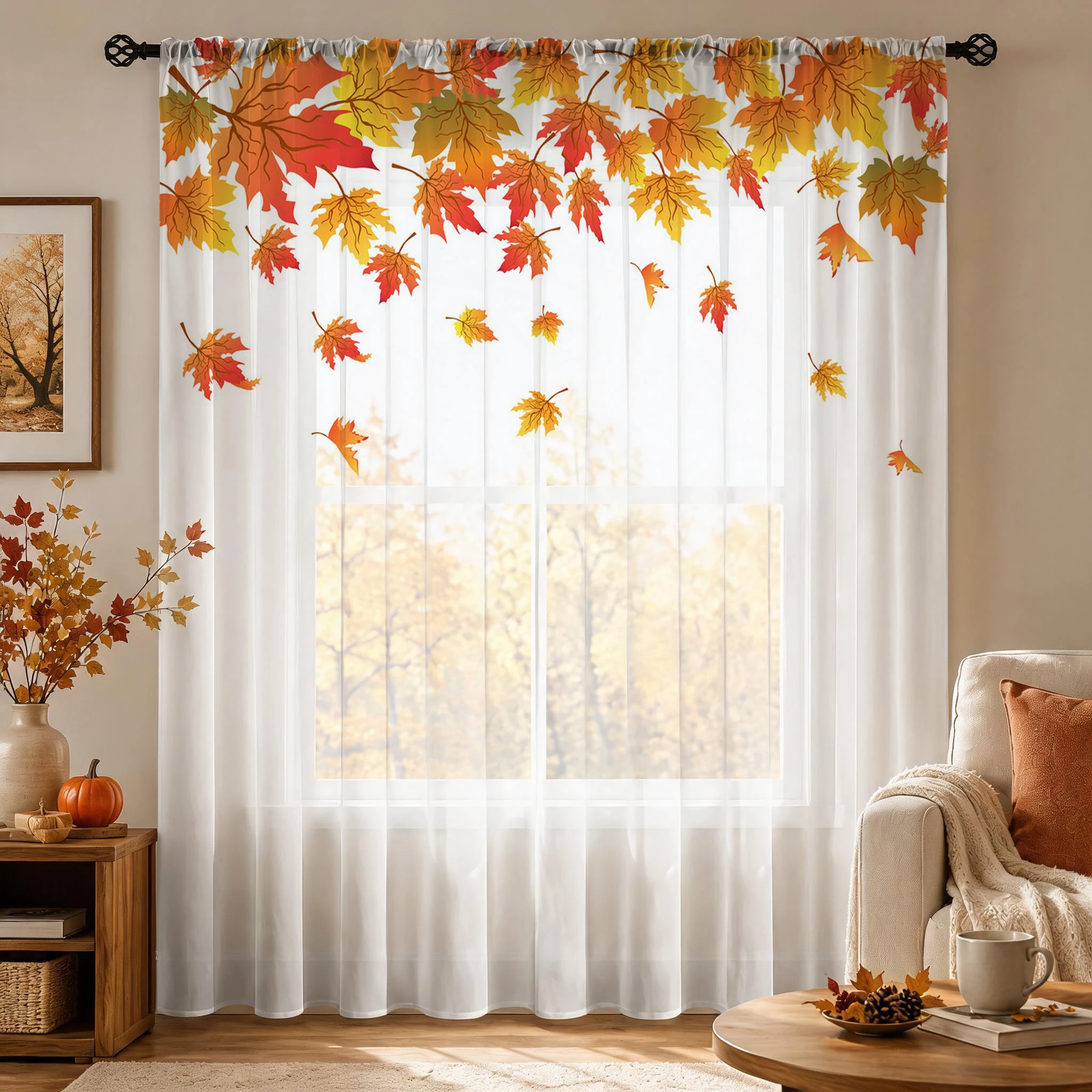 Voilage Moderne Dégradé Feuill - Curtain Sheer Voile avis et prix